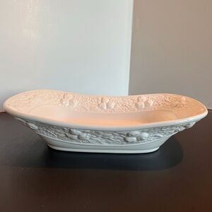 Italian Oblong Embossed White Ceramic Bowl